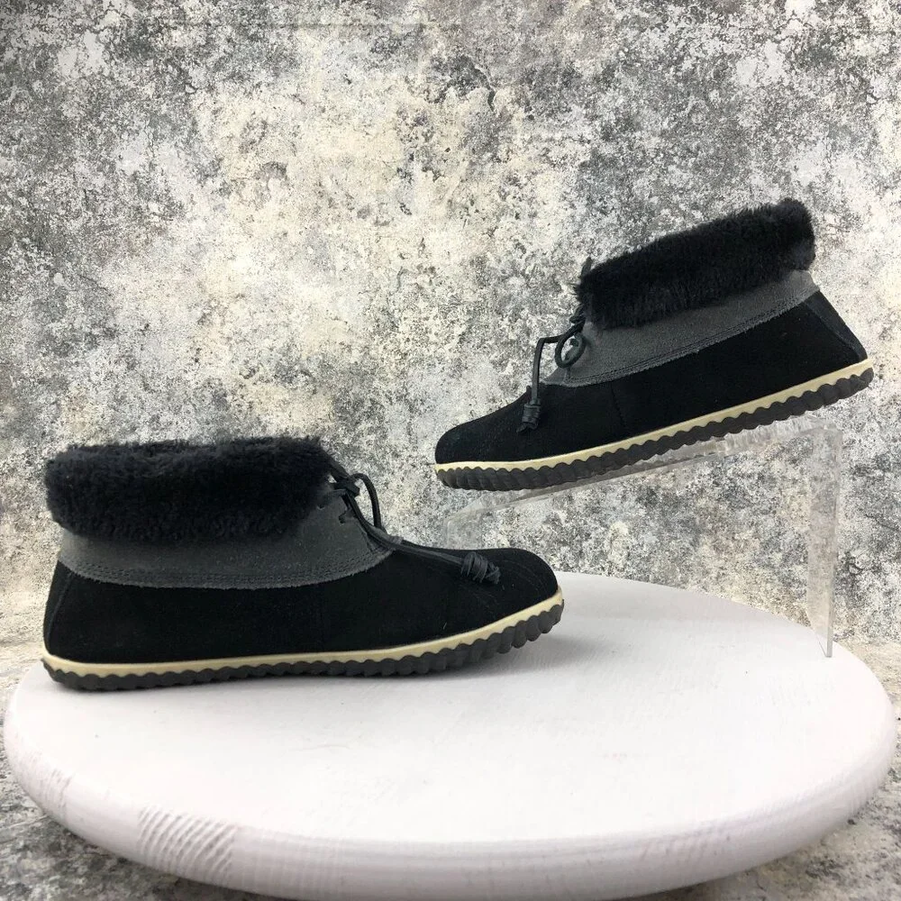 Sperry Women's Size 9M Top Sider Elayna Black Leather Faux Fur Duck Boot Booties
